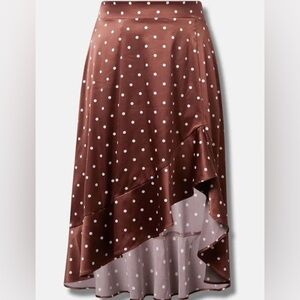 [3]Torrid Midi Stretch Satin Hi-Low Asymmetrical Ruffle Polka Dots Skirt- NWOT